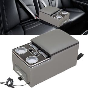 Center Console, Upgraded 7-Color Mood Lighting Center Console Organizer, Rear Bench Seat Armrest with Fast Phone Charging, Back Bench Seat Storage Box for Car Minivan Van Truck（Grey）