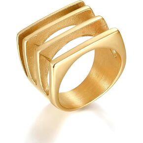 Unique Geometric Jewelry Solid Stainless Steel Square/Multilayer Bar Minimal Statement Ring for Women