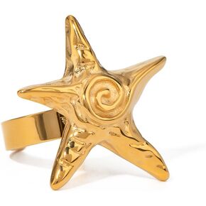 OIDIMS Vintage Starfish Statement Ring for Women Gold Plated Stainless Steel Fashion Adjustable Ocean Sea Style Open Wrap Finger Rings Comfort Fit Chic Holiday Summer Party Jewelry Dainty Gift
