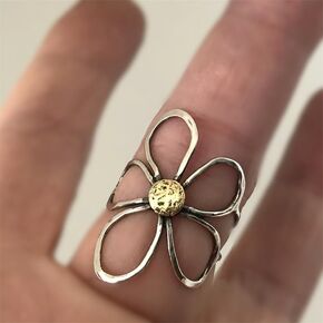 عتيقة Daisy Flower 925 Sterling Silver Fild Ring Open Ring for Women S Hypoallergenic Develable Wedding Rings Finger Rings