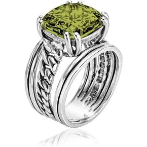 Jean Rachel Jewelry 925 Sterling Silver Ring - Curb Chain Vintage Design with Cushion على شكل وسادة على شكل زركونيا مكعب - خواتم مصنوعة يدويًا للنساء والنيكل.