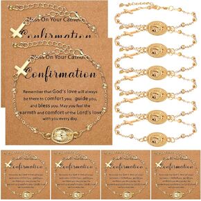 6 Sets Confirmation Bracelets Gifts with Christian Cards Cross Bracelet Virgin Mary Catholic Gifts Religious Baptism First Communion Confirmation Birthday Jewelry for Daughter Granddaughter