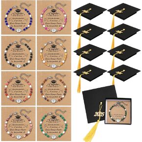 Quelay 8 مجموعات 2025 هدايا التخرج لأساور التخرج من Compass مع بطاقة Grad Cap Boxes ملهمة للنساء/لها/له ، فئة 2025 كلية الثانوية العليا المجوهرات هدايا