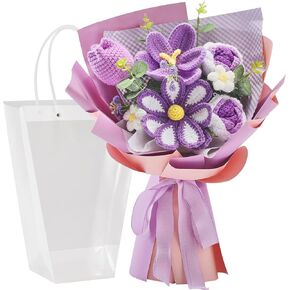 Alecono Crochet Flower Bouquet, Knitted Flowers, Crochet Tulip Galsang Flower for Lover Anniversary Birthday Party Mother's Day Graduation Gifts (Pink)