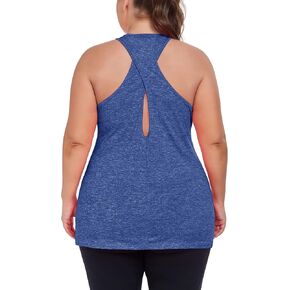 Women's Plus Size Athletic Tank Tops Cross Backless Racerback Workout Yoga Running Sleevelss Shirts