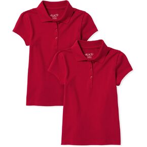 The Children's Place Girls' 2 Pack Short Sleeve Ruffle Pique Polo, Ruby, Large(Plus)