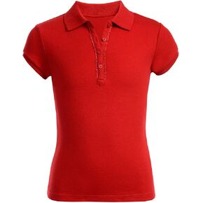 Nautica Girls' Little School Uniform Short Sleeve Polo with Ruffle Placket, Red, 6X