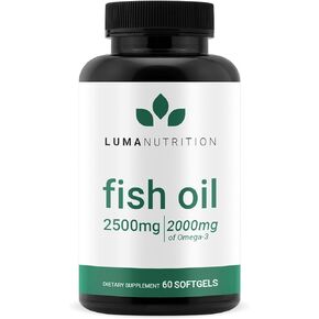 Luma Nutrition Omega 3 Fish Oil Supplement - Extra Strength 2500mg - 2000mg EPA & DHA - Brain and Heart Health - 60 Softgels