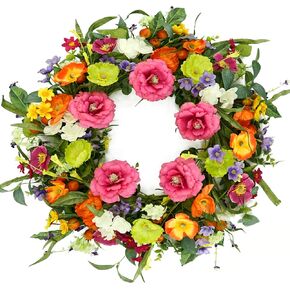 أكاليل الصيف الاصطناعية للباب الأمامي للباب الفاوانيا الزهور الزهرية ملونة مع الفاوانيا ، ديزي ، الخزامى زهرة الخشخ in Kuwait