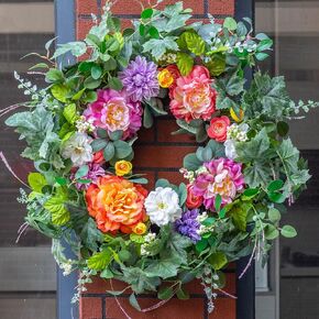 Spring Wreath 26 Inch Spring Wreaths for Front Door with Peony, Dahlia, and Rose, Beautiful Summer Door Wreath for Indoor and Outdoor Decor