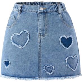 Floerns Girl's Cute Butterfly Embroidery Denim Skirt Straight Short Jean Skirt