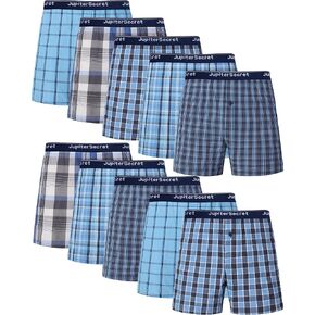 JupiterSecret Men's 100% Cotton Boxer Shorts, Men's Classic Fit Woven Underwear, 5 Pack / 10 Pack