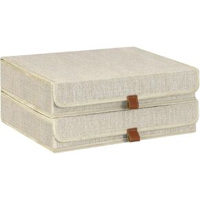 Photo Storage Boxes with Lids, Memory Box for Keepsakes, Picture Organizer Versatile Linen Containers Basket Collapsible Bin for Organizing Home Office, 2 Pack, 14x10.8x2.5 Inch, Beige in Kuwait