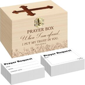 Prayer Request Box with 100 Pcs Prayer Cards 6.3 x 4.3 x 4 Inches Wooden Distressed Request Box for Easter First Communion Christian Gifts