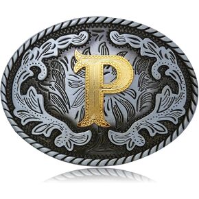 Btilasif Western Belt Buckle Western Cowboy Initial Letters ABCDJMR to Z Oval Belt Buckle for Men Women Boys Girls