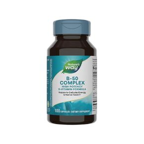 Nature's Way B-50 Complex, Supports Cellular Energy & Nerve Health*, 8 B-Vitamins, With Folic Acid, Biotin, Niacin & More, Gluten Free, 100 Capsules (Packaging May Vary)