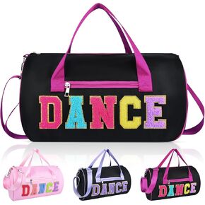 Dance Bag for Girls, KUIRAN 23L Waterproof Travel Duffel Bag with Colorful Chenille Letter, Lightweight Small Gym Sport Ballet Bag Weekender Bag with Large Main Compartment - Black/Purple in Saudi Arabia