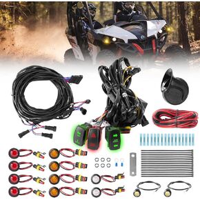 طقم إشارة UTV ATV مسبقًا مع القرن ، ومجموعة Universal Street Legal مع 3 مفتاح موسيقى الروك ، وأضواء الخطر ، والتوصيل والتشغيل مجموعة Blinker المتوافقة مع Polaris Ranger ، RZR ، SXS ، Can-AM ، CFMOTO