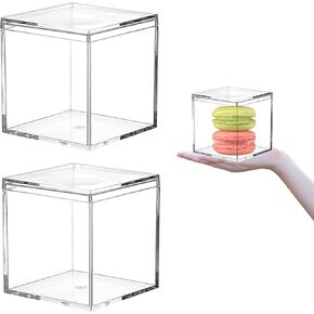 Small Acrylic Box Clear Square Cube2 Packs Plastic Gift Box with Lid Clear Display Boxes Jewelry Storage Organize Containers