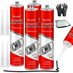 Polyurethane Windshield Adhesive - 2 Pack, Windshield Sealant Black, Auto Glass Adhesive, Fast Cure and Weather Resistant, Windshield Repair Kit with Gloves, Applicator Tip, and Cartridge