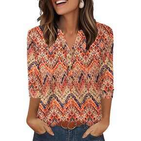 OFEEFAN Womens Tops 3/4 Sleeve Heley Shirts for Women Summer Fashion 2025 Blouses Beach Vacation Clothes
