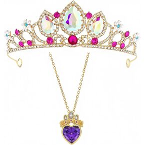 Rapunzel Princess Tiara & Netlace مجموعة متشابكة مجوهرات الأميرة تاج التاج قلادة قلادة هالوين كوزبلاي إكسسوارات مسابقة رئيس مجلس العائلة