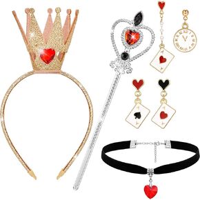 إكسسوارات أزياء كوين ، أزياء كوين Red Heart Contract مع أقراط قلادة عصابة التاج.