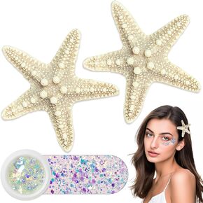 Starfish Hair Clips and Face Body Glitter Set, Mermaid Costume for Women Girls Adult, 3 in 1 Little Mermaid Accessories