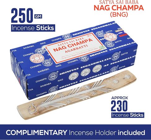 Raajsee Incense Holder Bundle with Satya Nag Champa Incense Sticks 250 gm Pack, Satya Sai Baba Nagchampa Natural Insence Sticks in Kuwait