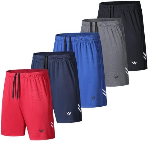 3/5 Pack Athletic Gym Shars شورتات كرة السلة الجافة السريعة مع جيوب للتمرين على تشغيل ملابس نشطة غير رسمية in Kuwait