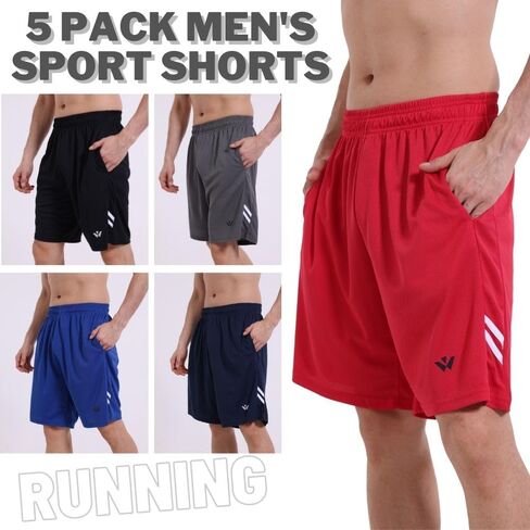 3/5 Pack Athletic Gym Shars شورتات كرة السلة الجافة السريعة مع جيوب للتمرين على تشغيل ملابس نشطة غير رسمية in Kuwait