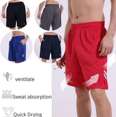 3/5 Pack Athletic Gym Shars شورتات كرة السلة الجافة السريعة مع جيوب للتمرين على تشغيل ملابس نشطة غير رسمية in Kuwait