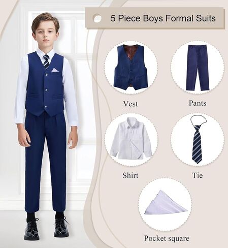 الأولاد بدلة فستان رسمية سراويل السترة بدلة مجموعة لأولاد حفلات الزفاف مع ربطة عنق قميص ربطة عنق ومربع جيب in Kuwait