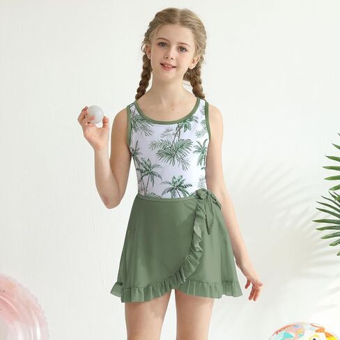 ESHOO Girls Bikini Swimsuit 3 Piece Tankini Suit Kids Cute Bathing Set with Cover Up Beach Skirt Swimear for 7-14 Years in Saudi Arabia