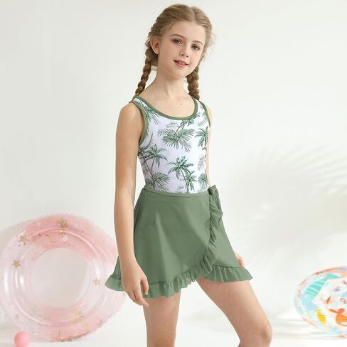 ESHOO Girls Bikini Swimsuit 3 Piece Tankini Suit Kids Cute Bathing Set with Cover Up Beach Skirt Swimear for 7-14 Years in Saudi Arabia