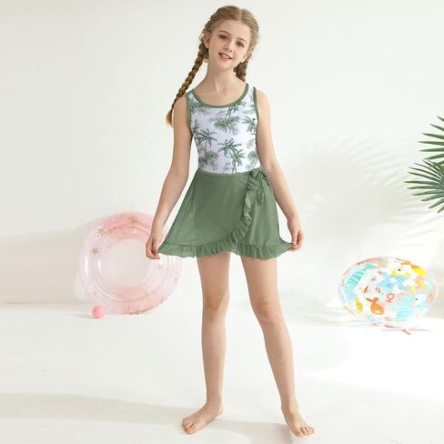 ESHOO Girls Bikini Swimsuit 3 Piece Tankini Suit Kids Cute Bathing Set with Cover Up Beach Skirt Swimear for 7-14 Years in Saudi Arabia