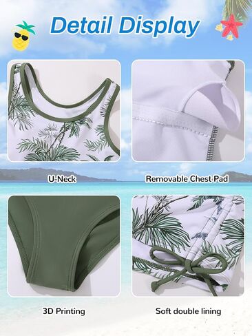 ESHOO Girls Bikini Swimsuit 3 Piece Tankini Suit Kids Cute Bathing Set with Cover Up Beach Skirt Swimear for 7-14 Years in Saudi Arabia