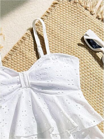 MakeMeChic Girl's Tankini Swimsuits SetsRuffle Tiered Spaghetti Strap Eyelet Embroidery Bathing Suit in Kuwait