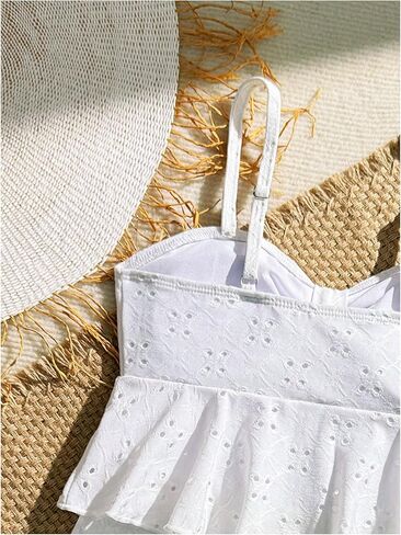 MakeMeChic Girl's Tankini Swimsuits SetsRuffle Tiered Spaghetti Strap Eyelet Embroidery Bathing Suit in Kuwait