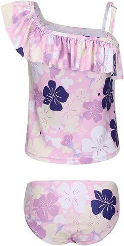 Girls Two Piece Swimsuits Hawaiian Ruffle Tankini Swimwear Bathing Suit Set in Kuwait