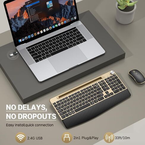 JOYACCESS Wireless Keyboard and Mouse Combo,Full-Sized 2.4GHz Wireless Keyboard with Comfortable Palm Rest,Volume Roller& Tilt Legs 2.4GHz Cordless Connection for Mac/Windows in Kuwait