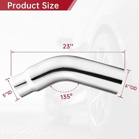 5 بوصات تراجع عن طرف كوع العادم ، 5.0 "مدخل 6.0" منفذ 23 "طرف عادم كروم الطول الكلي in Kuwait