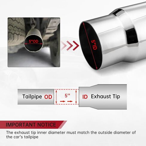 5 بوصات تراجع عن طرف كوع العادم ، 5.0 "مدخل 6.0" منفذ 23 "طرف عادم كروم الطول الكلي in Kuwait