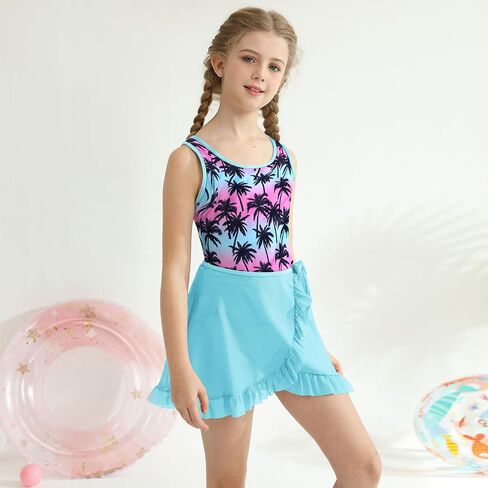 ESHOO Girls Bikini Swimsuit 3 Piece Tankini Suit Kids Cute Bathing Set with Cover Up Beach Skirt Swimear for 7-14 Years in Saudi Arabia