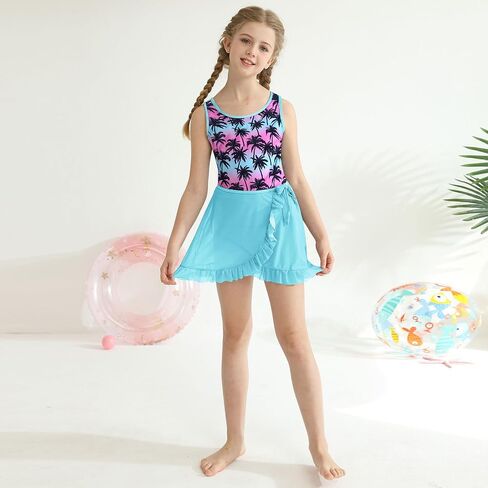 ESHOO Girls Bikini Swimsuit 3 Piece Tankini Suit Kids Cute Bathing Set with Cover Up Beach Skirt Swimear for 7-14 Years in Saudi Arabia