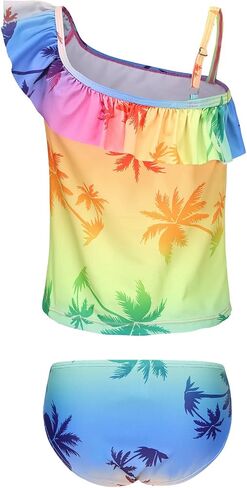 Girls Two Piece Swimsuits Hawaiian Ruffle Tankini Swimwear Bathing Suit Set in Kuwait