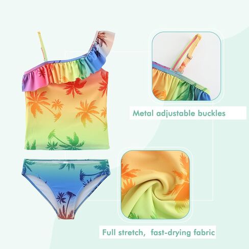 Girls Two Piece Swimsuits Hawaiian Ruffle Tankini Swimwear Bathing Suit Set in Kuwait