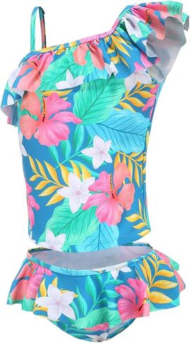 Girls Two Piece Swimsuits Hawaiian Ruffle Tankini Swimwear Bathing Suit Set in Kuwait