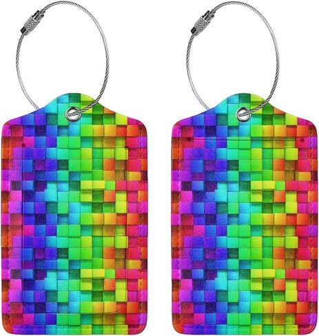 2 Pack Luggage Tags for Travel PU Leather Luggage Tag Name ID Labels with Privacy Cover for Suitcases Women Men Kids Girls (Black and White Grid) in Saudi Arabia