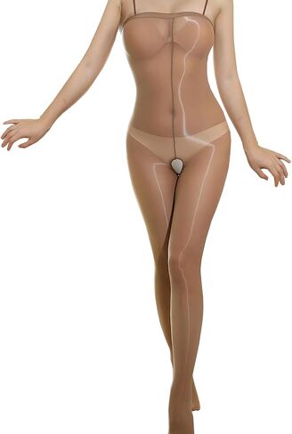 RUIBAVYA BodyStockings for Women 8D Shimmer Bodysuit Shiny Tights Oily Bodystocking Sleeveless Catsuits Glossy Pantyhose in Saudi Arabia